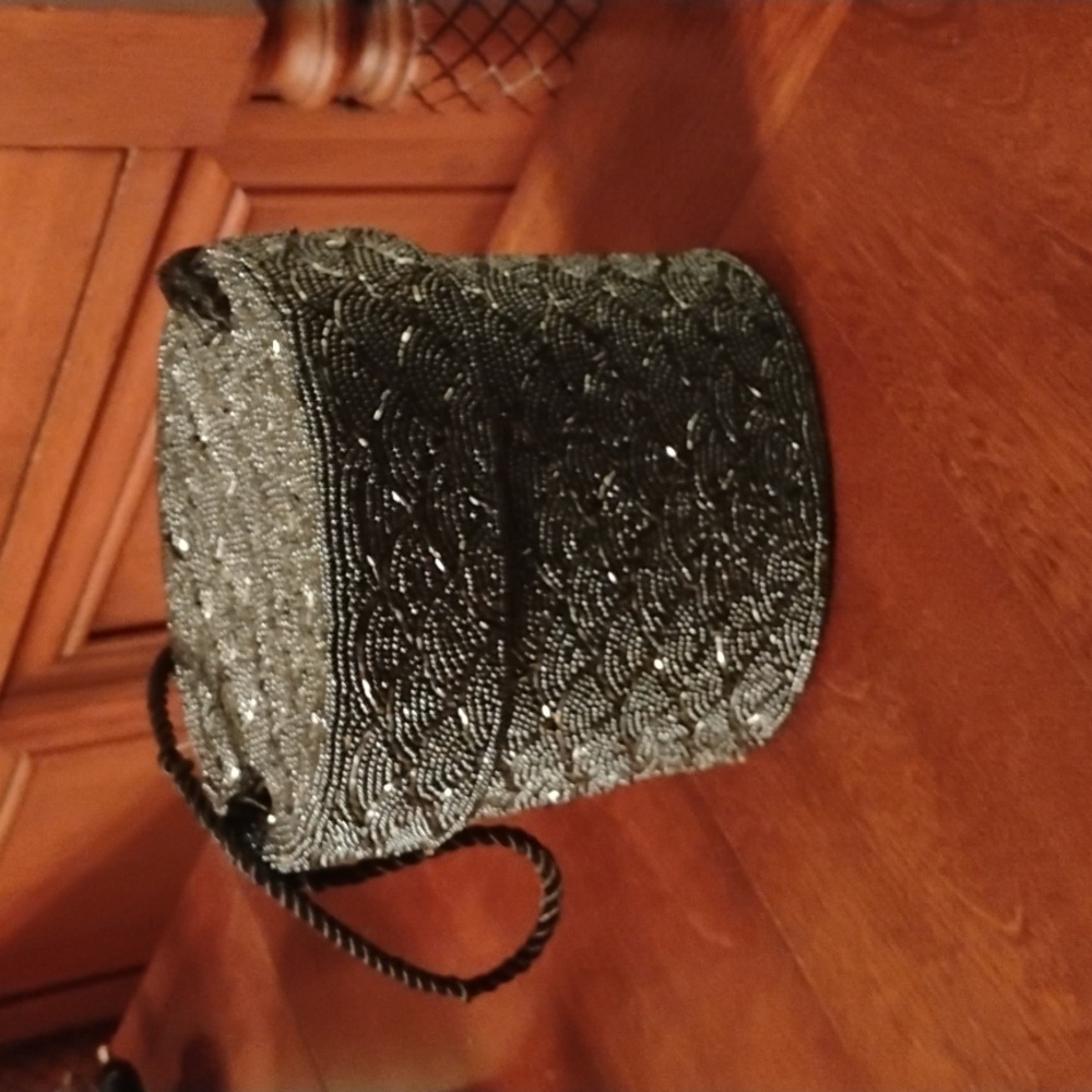Chic Black Beaded Mini Bag 5.5"